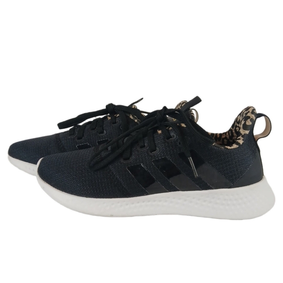 Adidas 7.5 Black White Cheetah Sneakers Trim Running Cloudfoam Super Puremotion - Picture 9 of 15